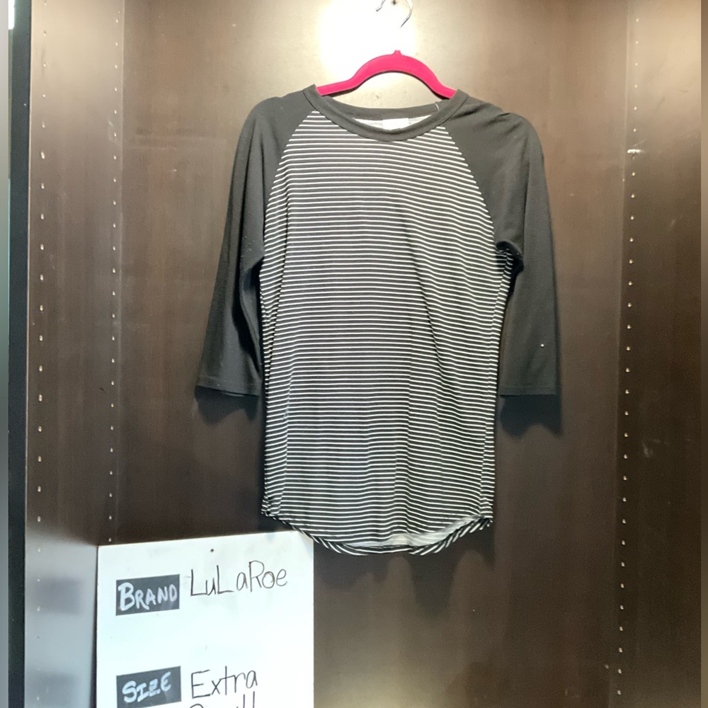 LastChanceB4GoodWill LuLaRoe Black and White Striped Long Sleeve Top